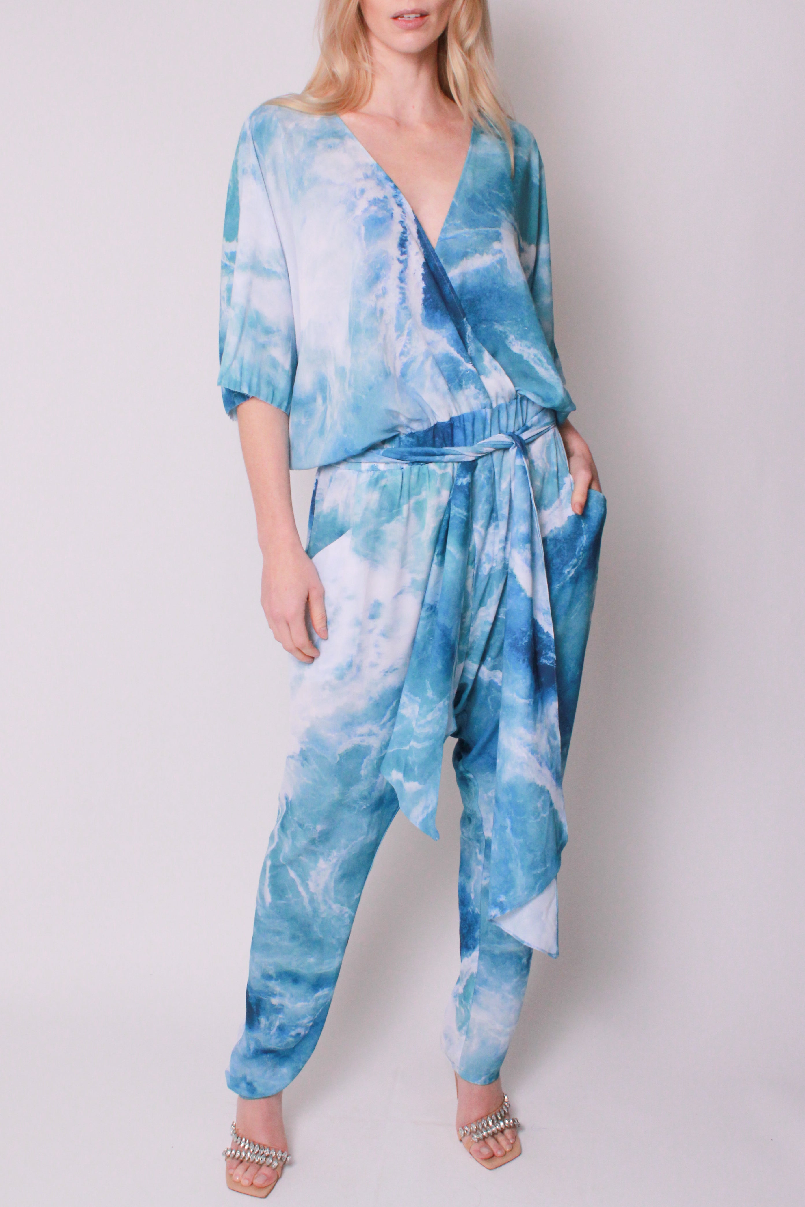 Harem Jumpsuit In Pacific Surf Crepe Baja East