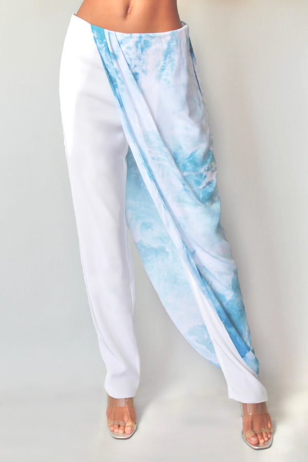Skirt Pant in White & Pacific Surf Crepe