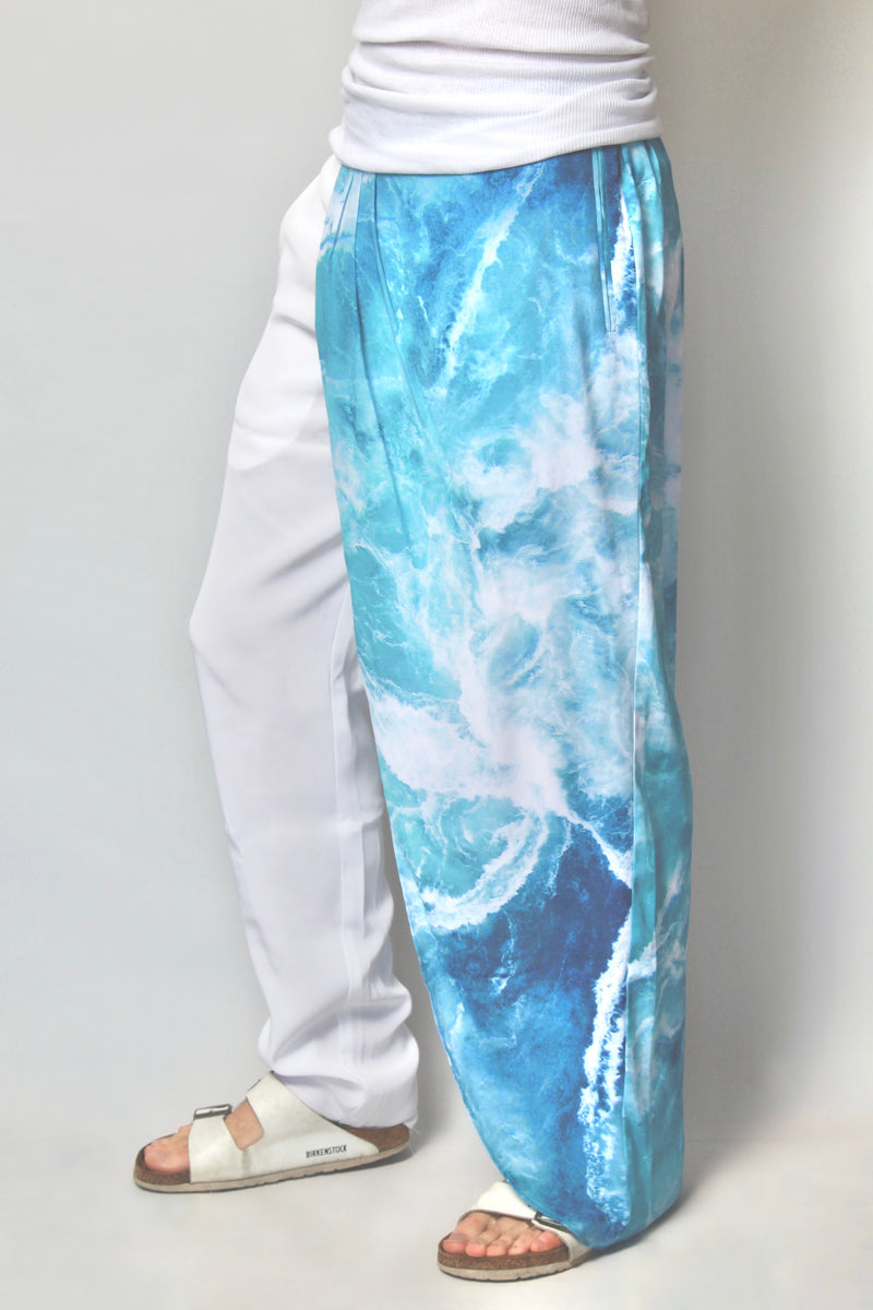 Skirt Pant in White & Pacific Surf Crepe