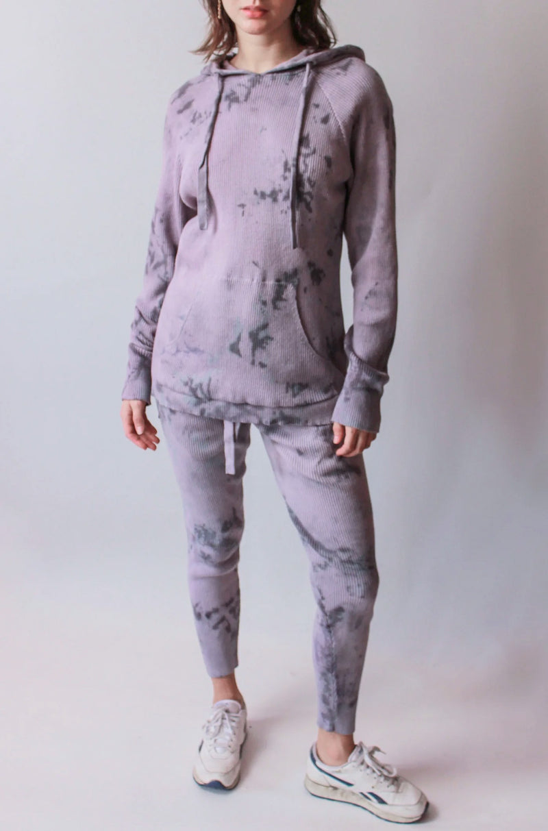 Ribbed Knit Bi-Level Hoodie in Milky Way Tie-Dye