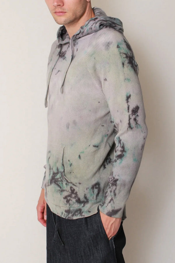 Ribbed Knit Bi-Level Hoodie in Galaxy Tie-Dye