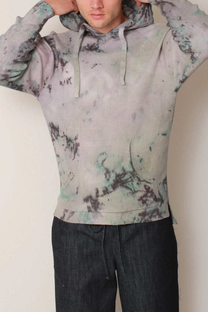 Ribbed Knit Bi-Level Hoodie in Galaxy Tie-Dye