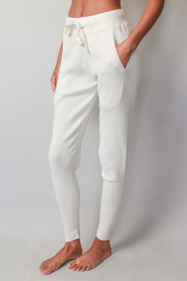 Ribbed Knit Sweatpant in Ivory