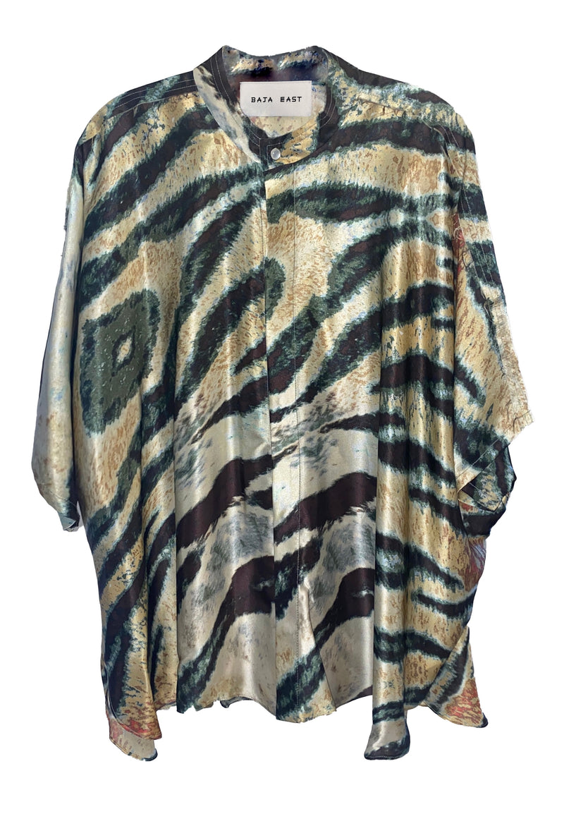 Kaftan Shirt In Psychedelic Tiger Silk