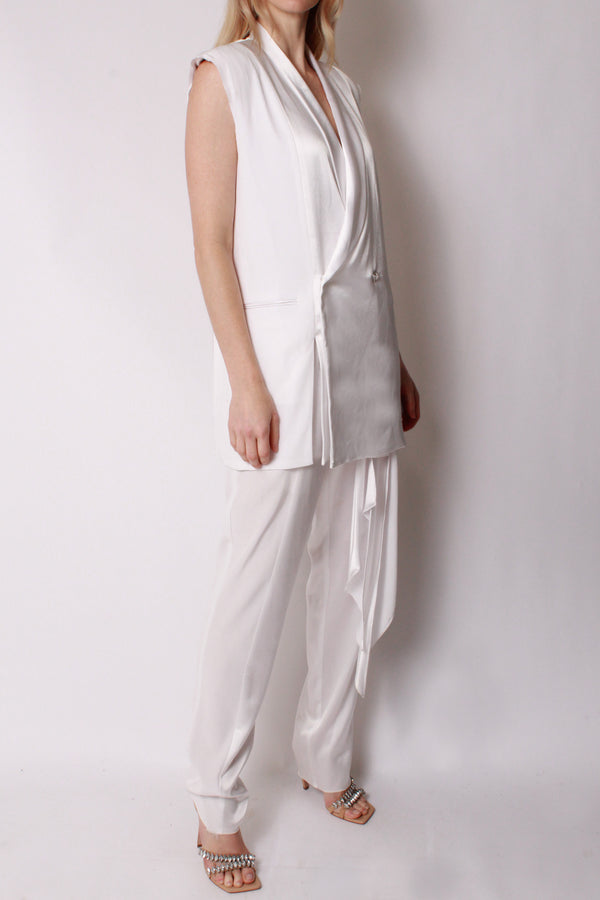 DB Vest with Crystal Buttons in White Satin