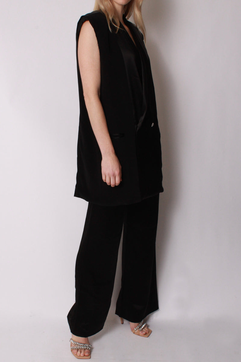 DB Vest with Crystal Buttons in Black Satin