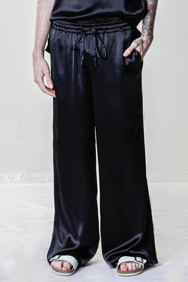 Wide Leg Pant in Black Satin