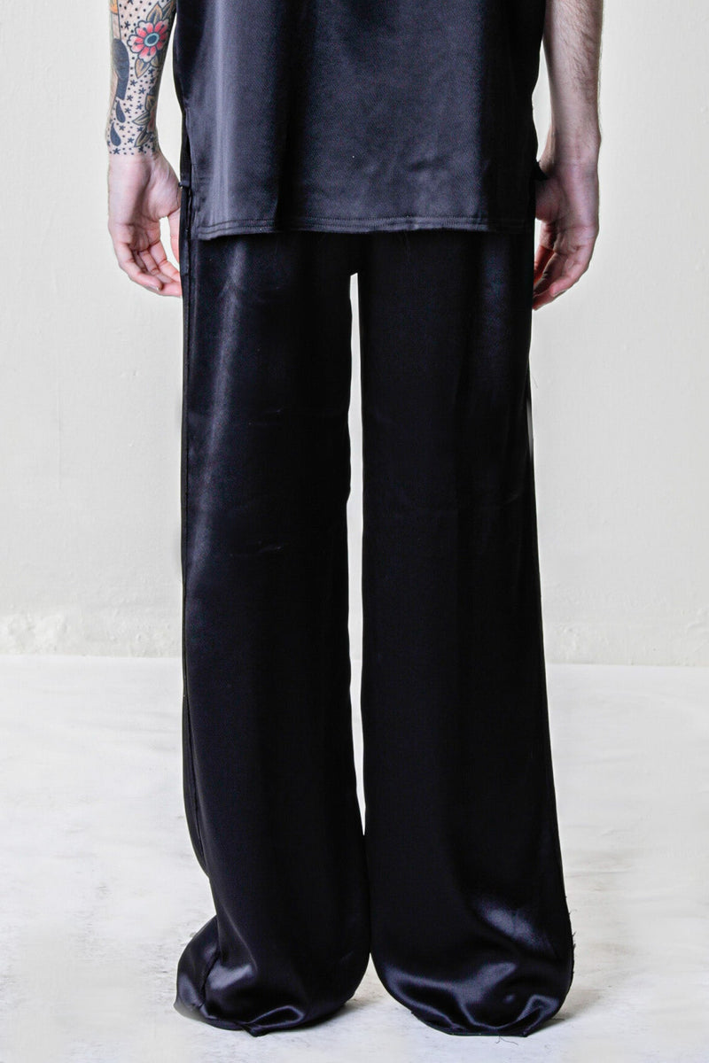 Wide Leg Pant in Black Satin