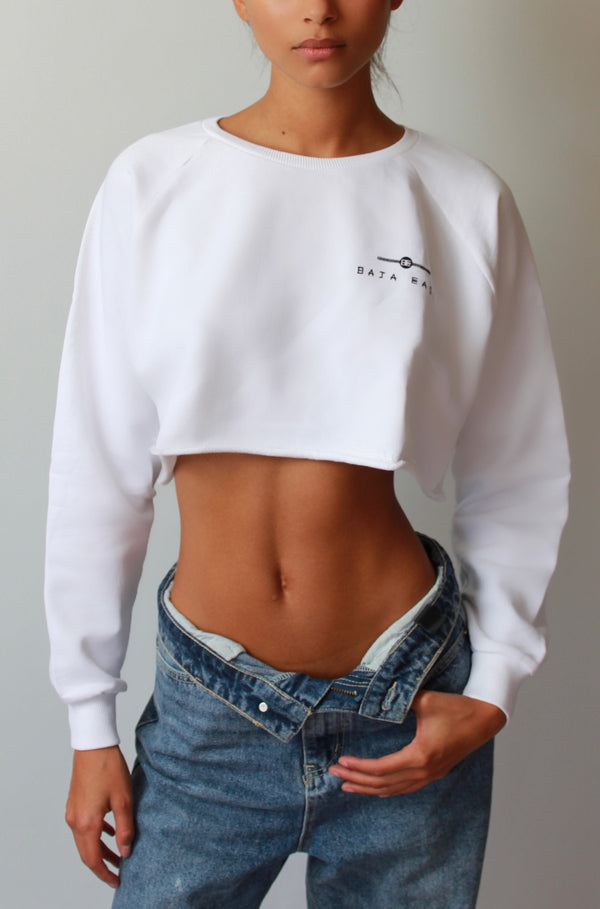 Cropped Crew with Logo in White