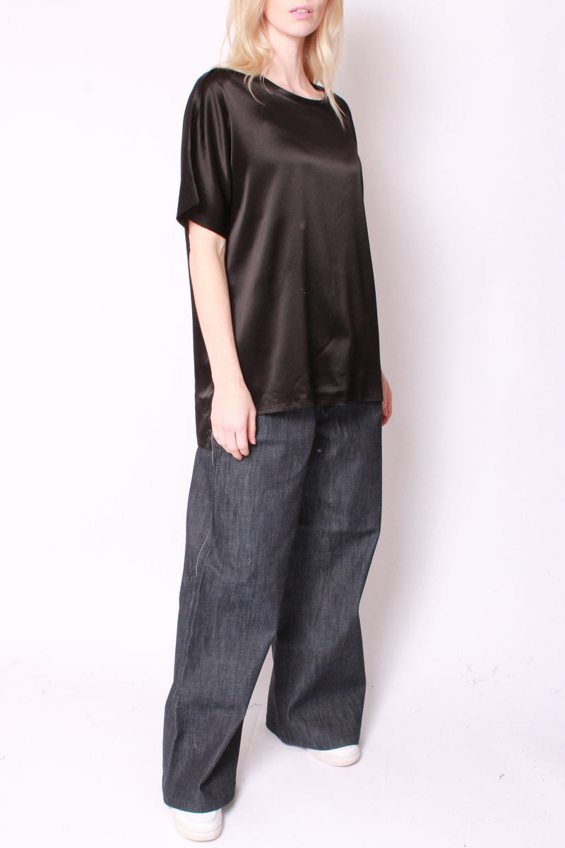 Bi-Level Tee In Black Satin