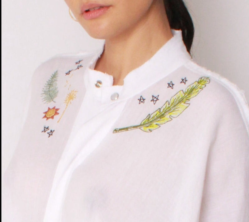 Cali Embroidered Kaftan Maxi in White Cotton