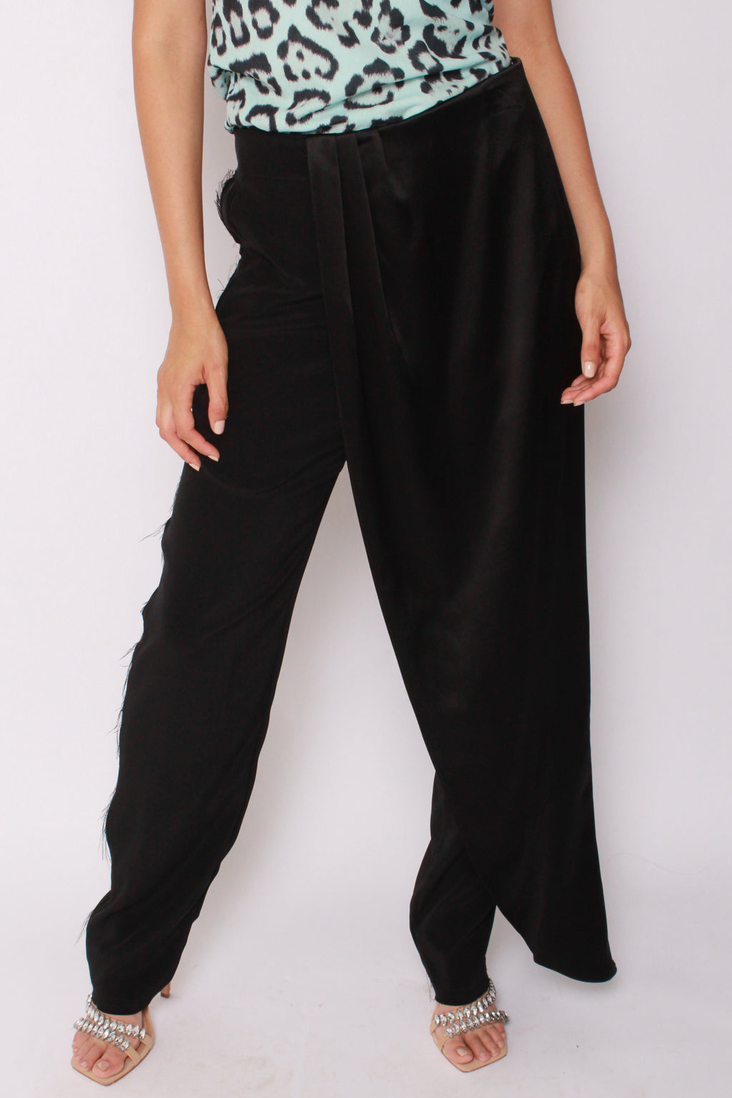 Skirt Pant in Black Satin