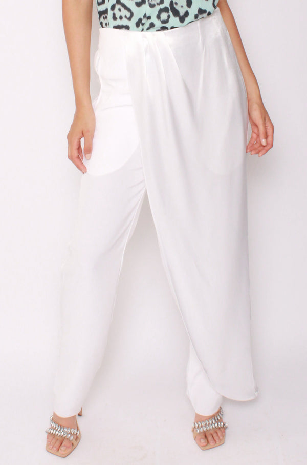 Skirt Pant in White Satin