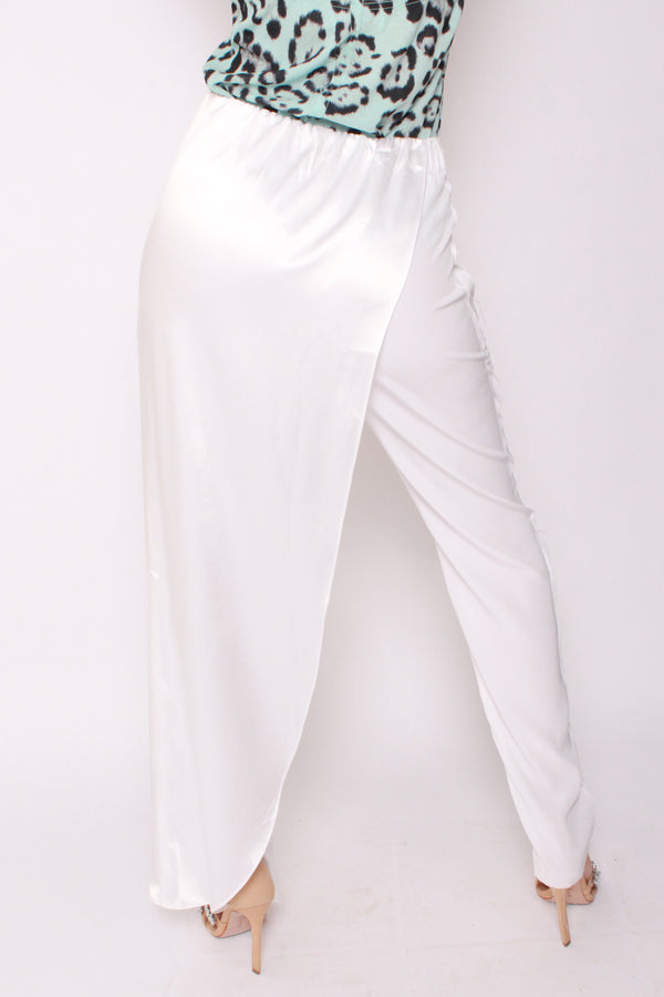 Skirt Pant in White Satin