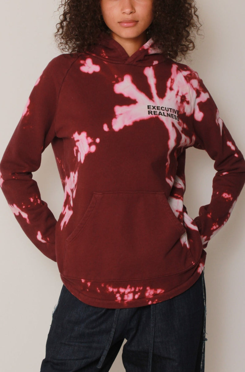 EXECUTIVE REALNESS BI-LEVEL HOODIE IN BURGUNDY TIE-DYE