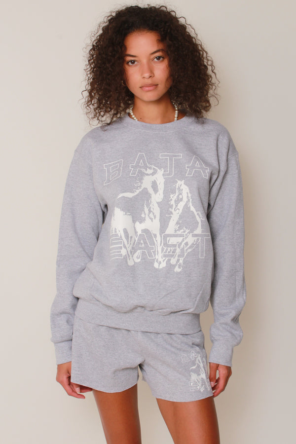 Freedom Horse Fleece Sweat Shorts in Heather Grey