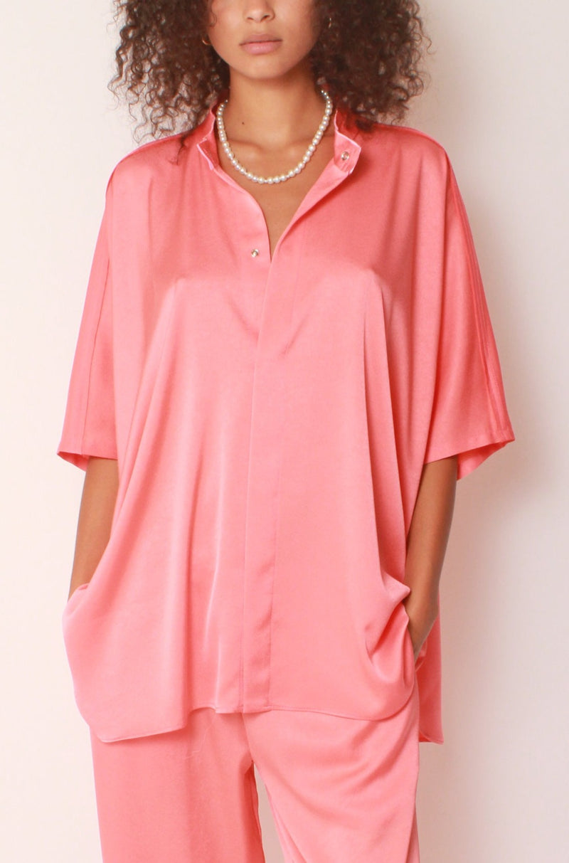 Kaftan Shirt In Coral Crepe
