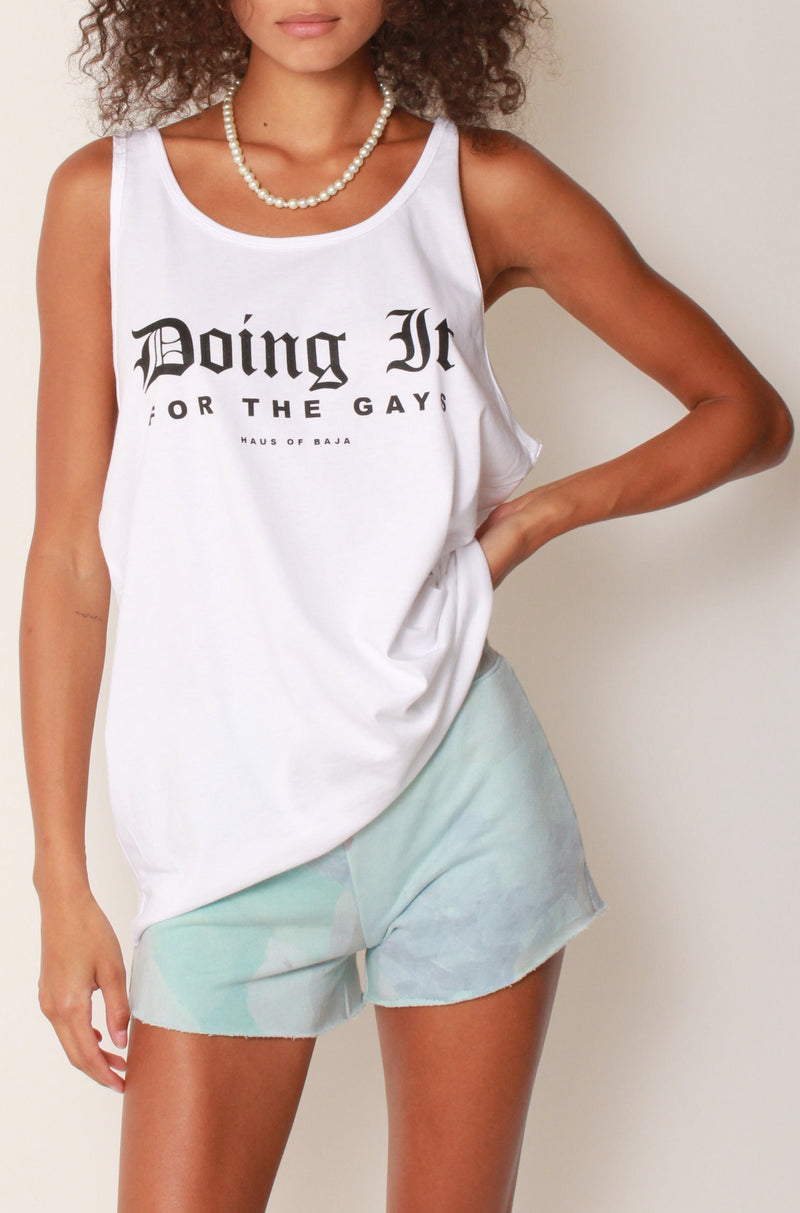 "Doing It For The Gays" Tank In White