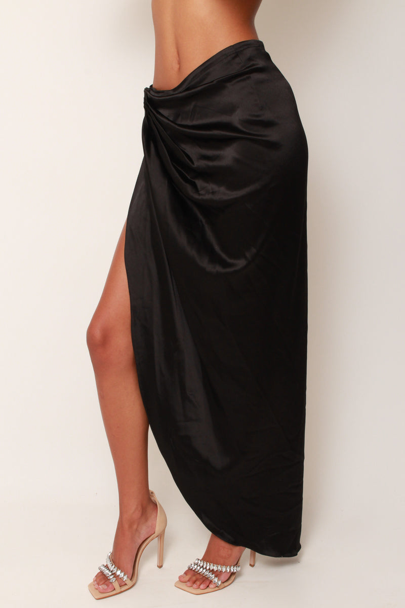 Cascade Skirt in Black Satin