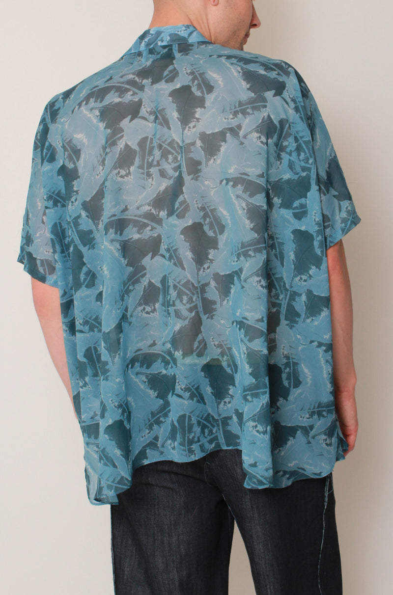 Kaftan Shirt In Blue Palm Chiffon