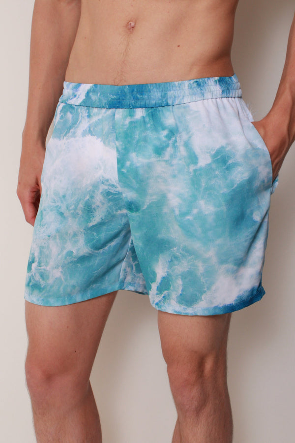 Island Shorts In Pacific Surf Crepe