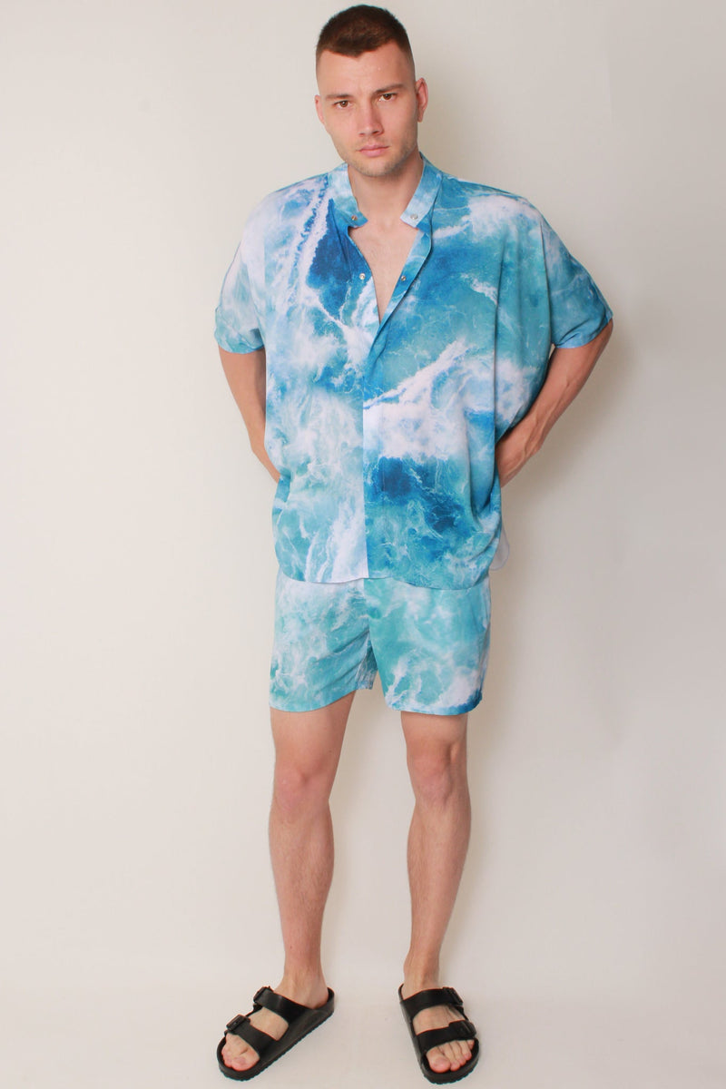 Island Shorts In Pacific Surf Crepe