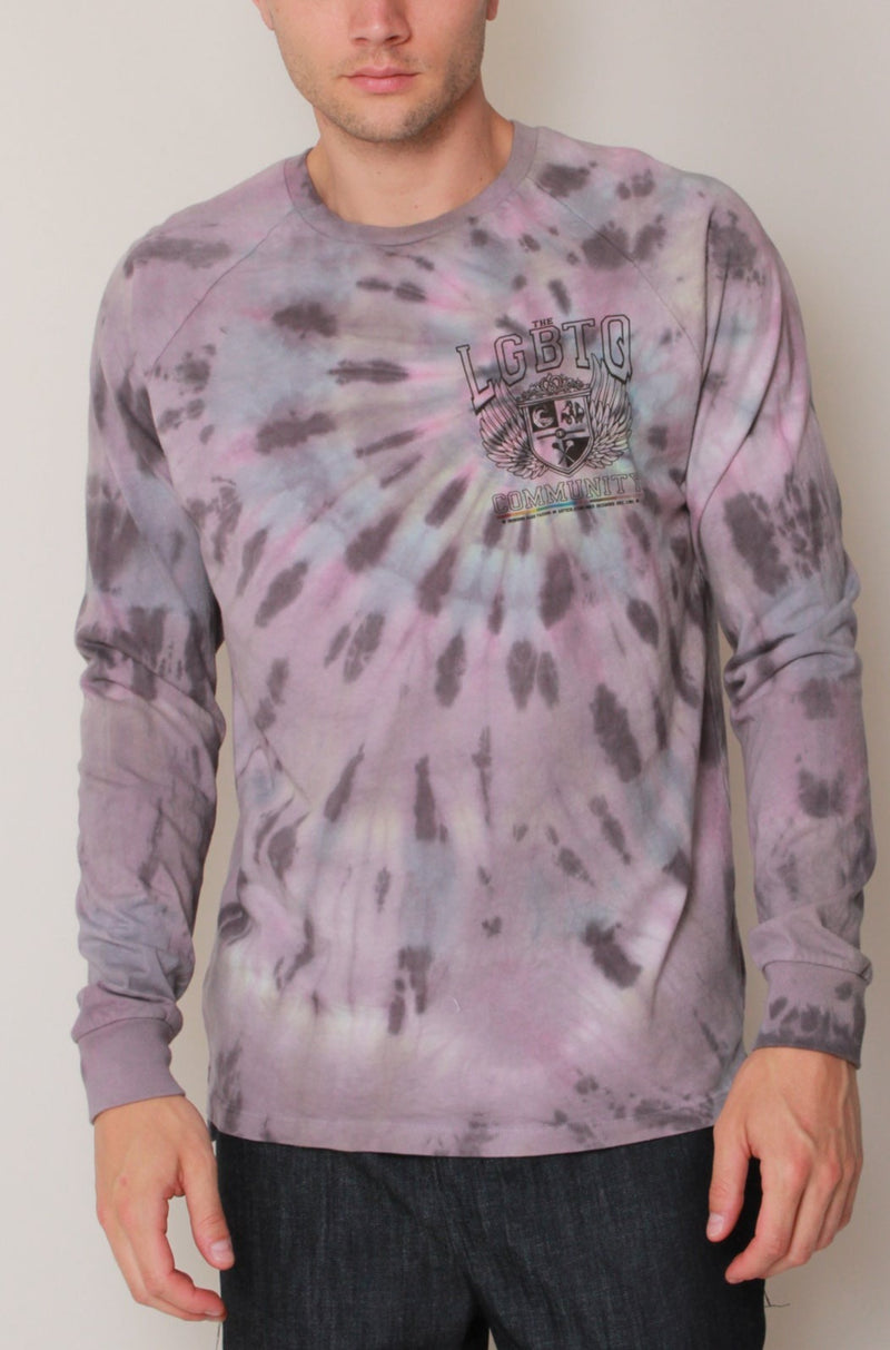 LGBTQ Community LS Tee in Charcoal Spiral Tie-Dye