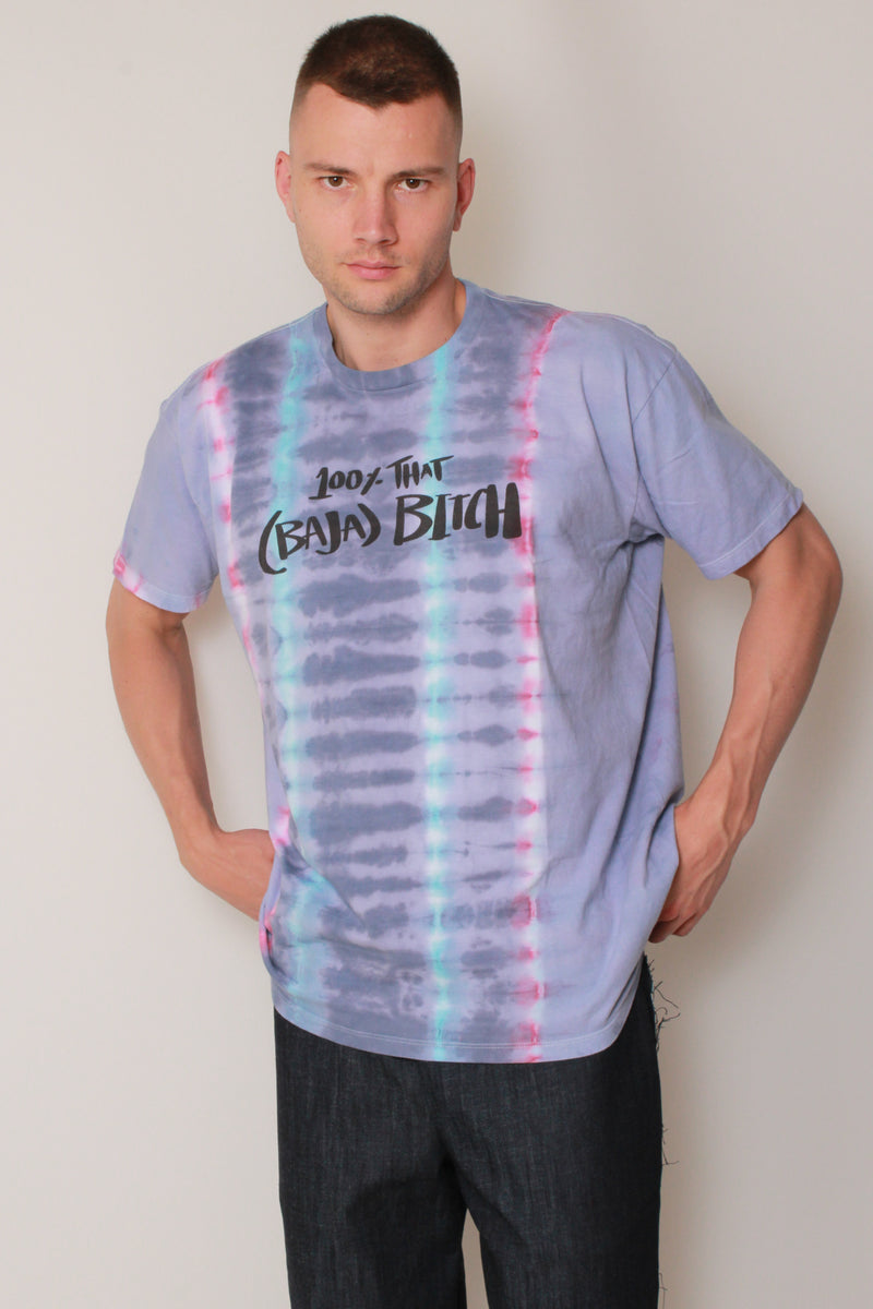 Baja Bitch Tee in Ruby Kyanite Striped Tie-Dye