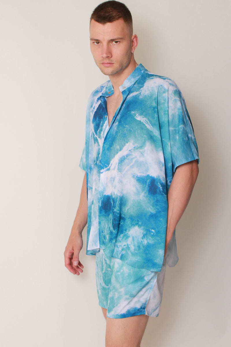 Island Shorts In Pacific Surf Crepe