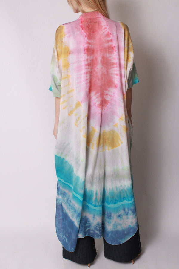 Kaftan Maxi in Cotton Voile Rainbow Tie-Dye